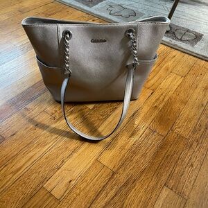 Calvin Klein silver metallic leather tote